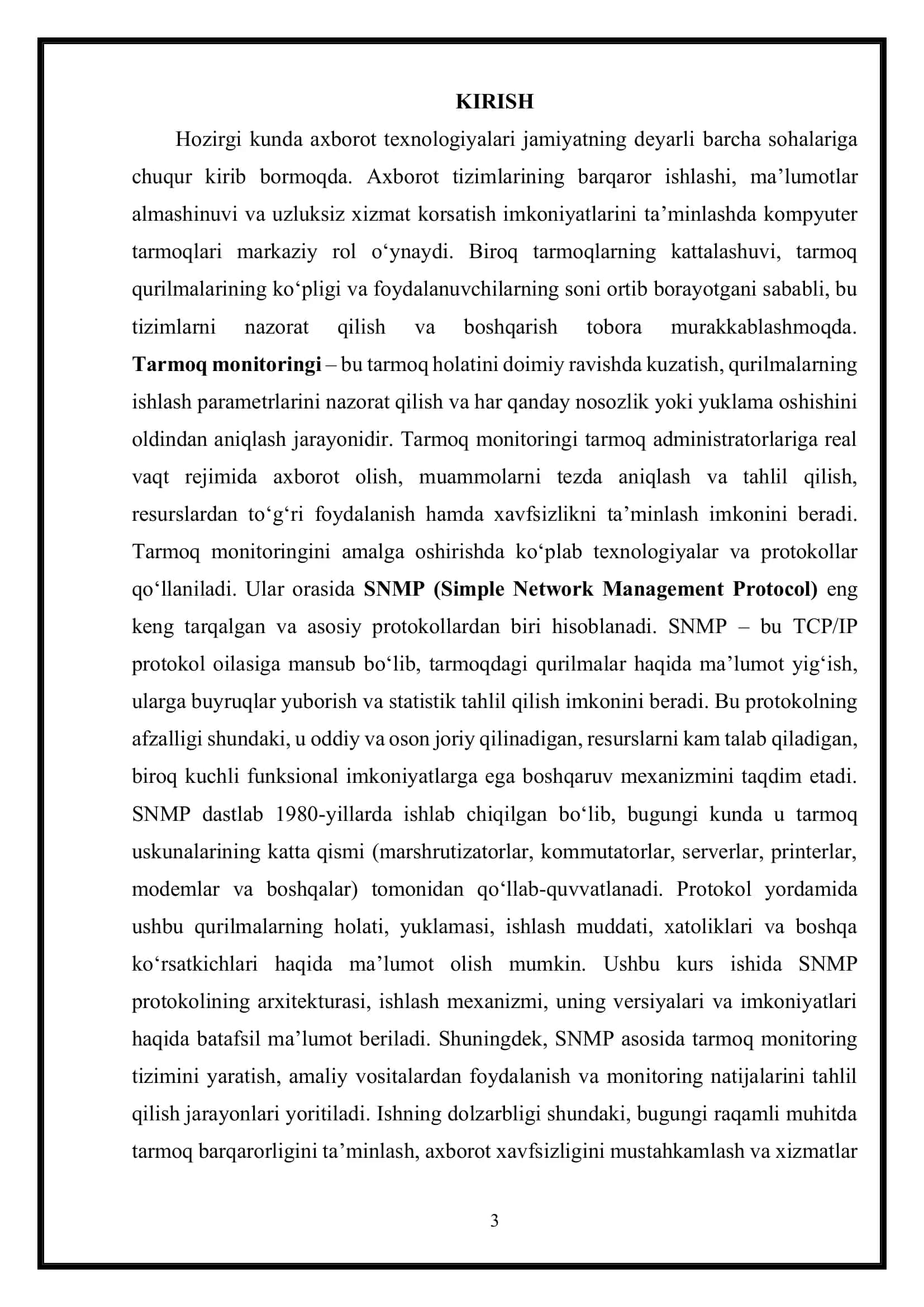 Tarmoq monitoringi: SNMP (Simple Network Management Protocol) 3