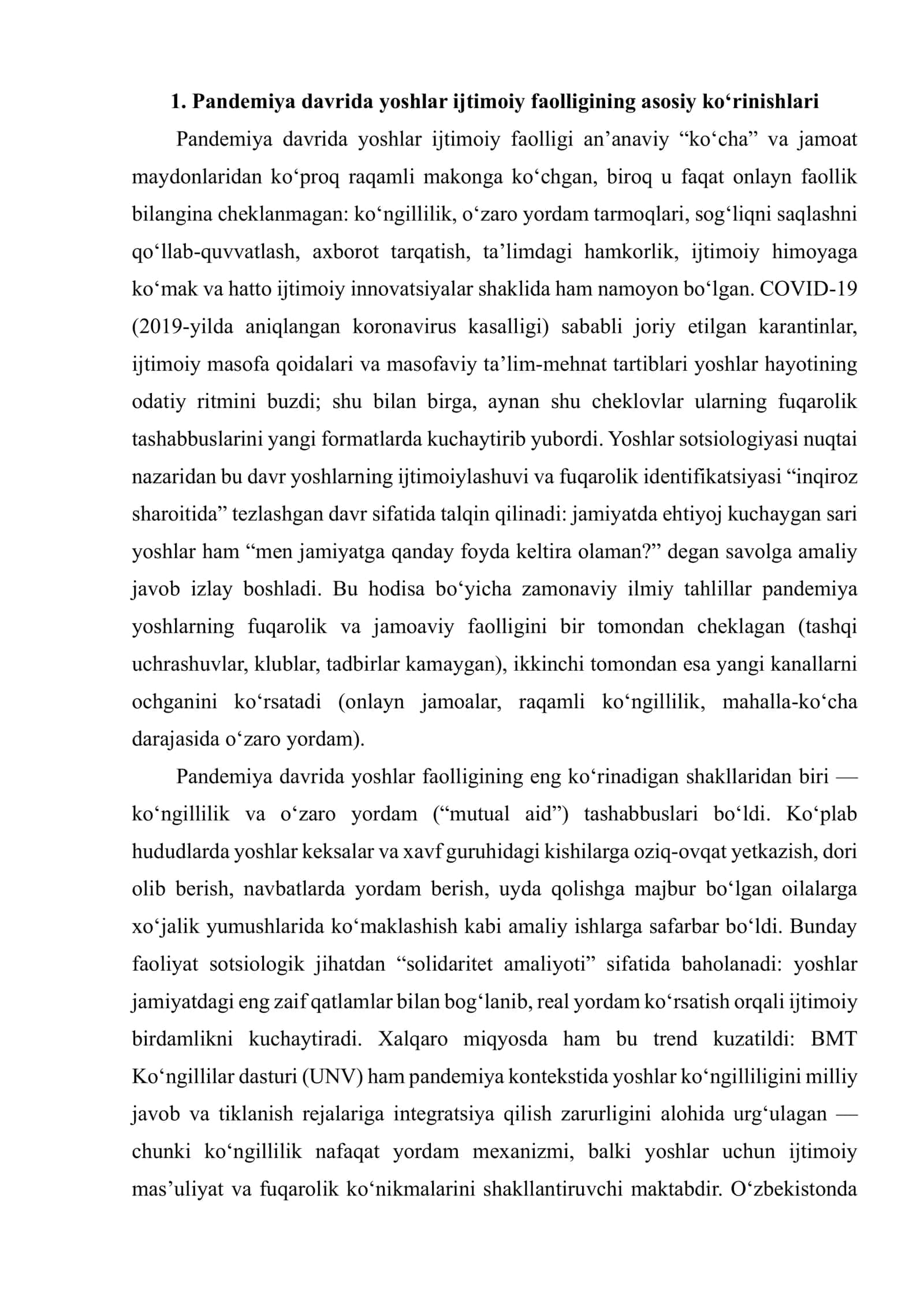 PANDEMIYA SHAROITIDA YOSHLAR IJTIMOIY FAOLLIGI 3