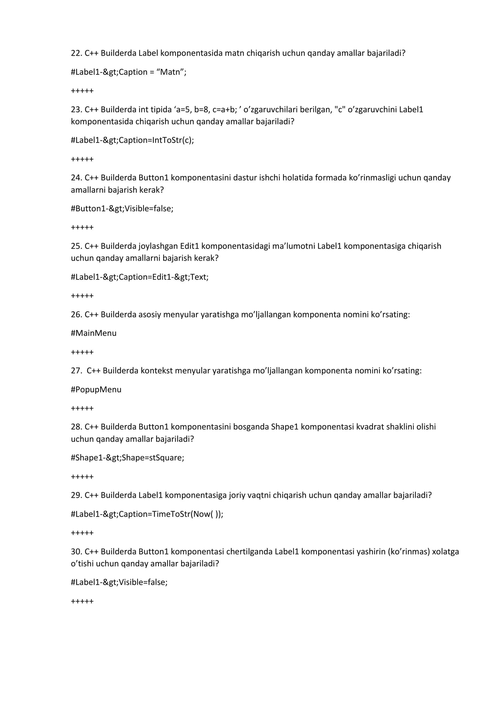 Dasturlash 2 - 2-kurs test savollari javoblari 3