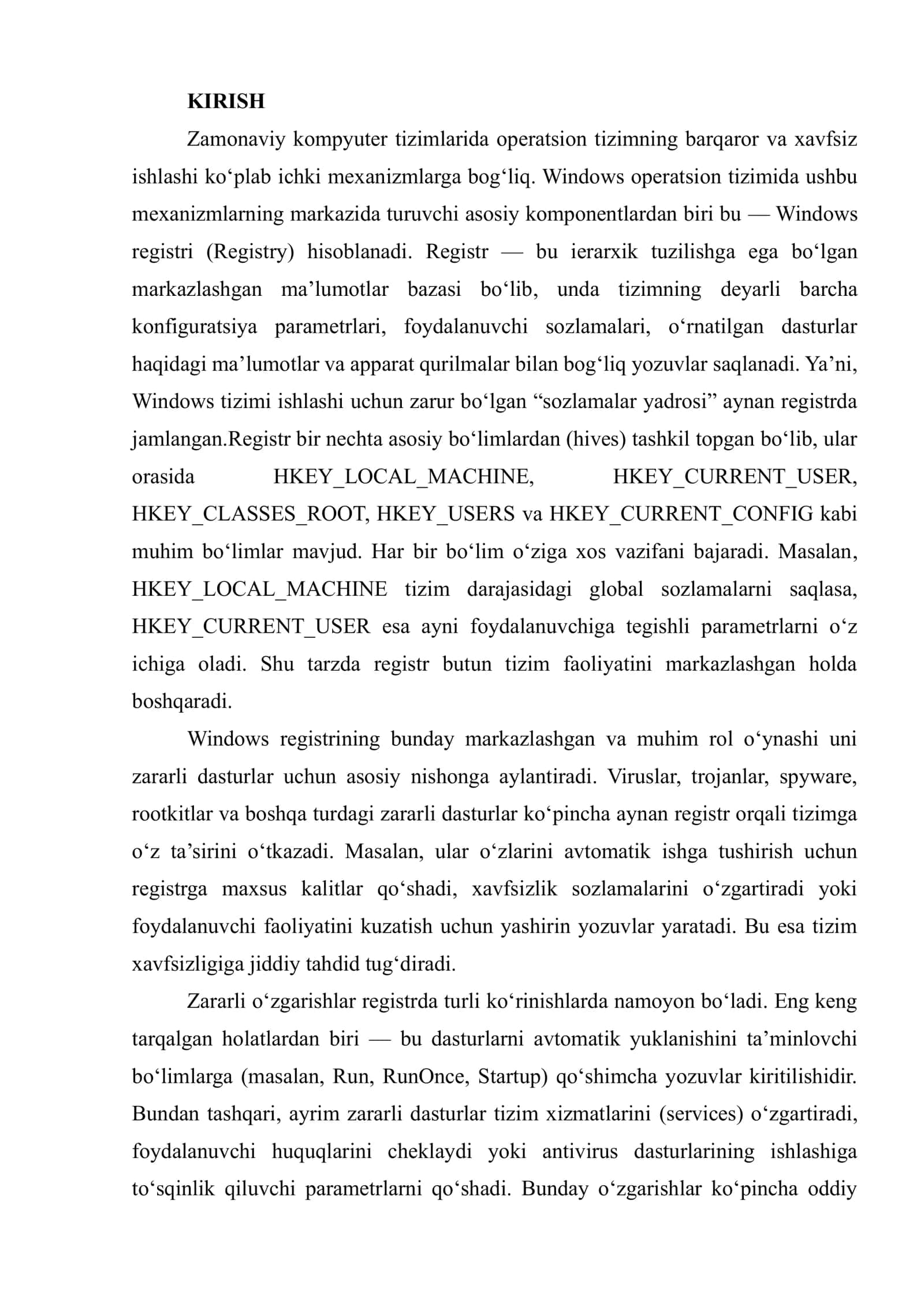 Windows registrlardagi zararli o'zgarishlarni aniqlash va bartaraf etish usullari 3