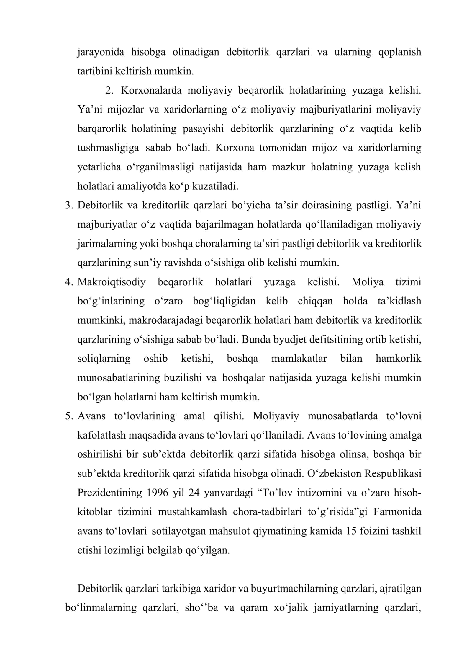 Debitorlik va kreditorlik qarzlarining shakllanishi 3