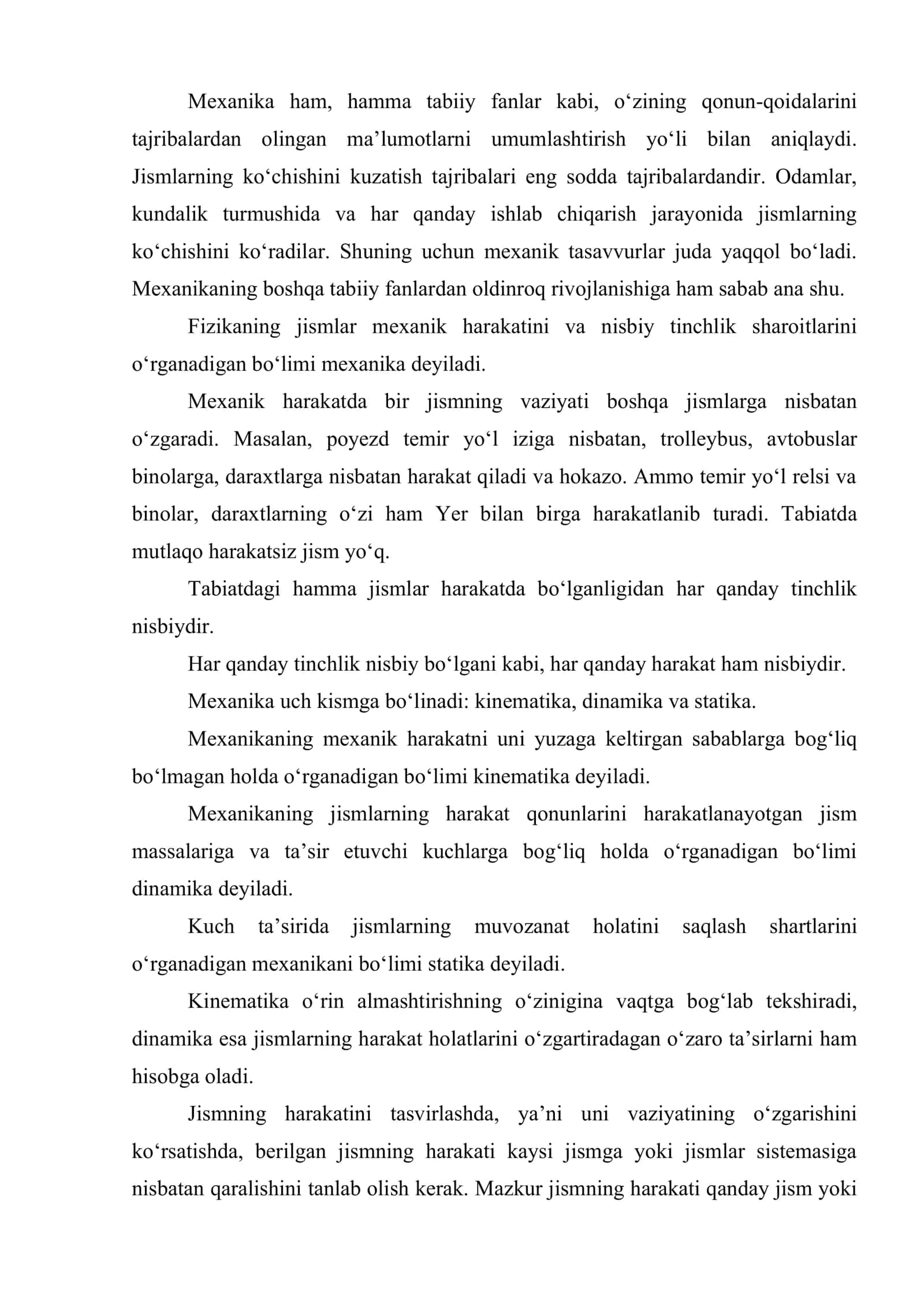 Mexanika harakatning kinematik va dinamik tavsifi 3