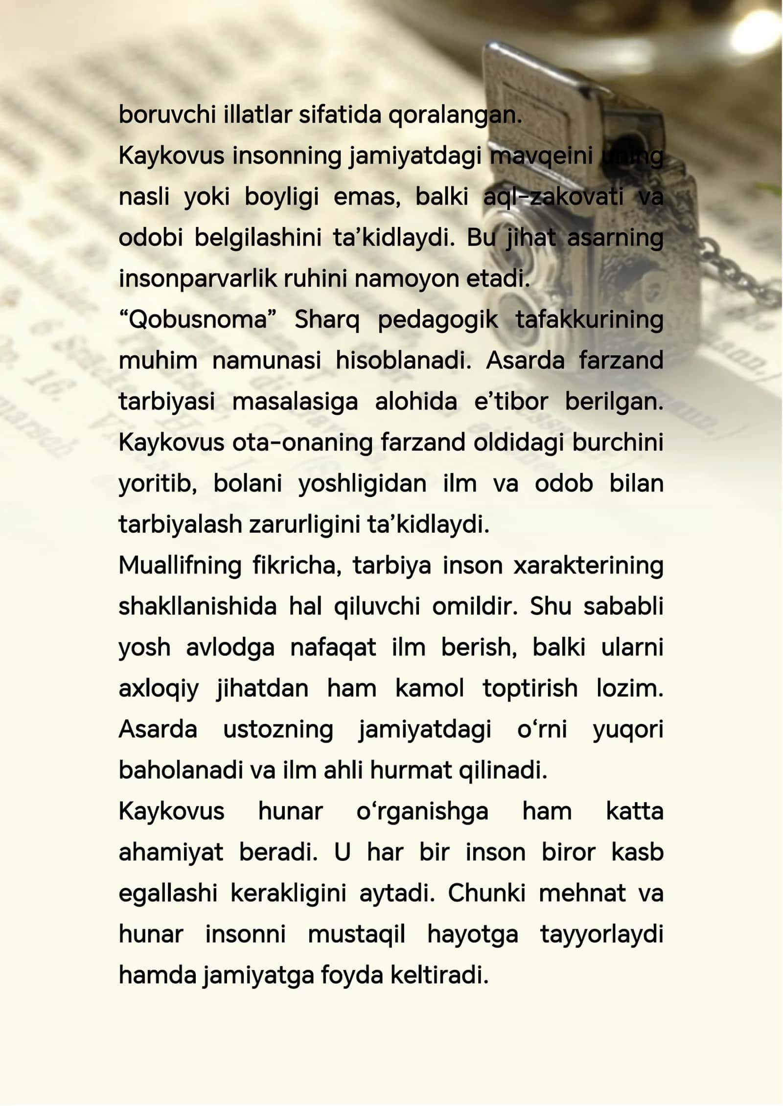 Kaykovusning "Qobusnoma" asari tahlili 3