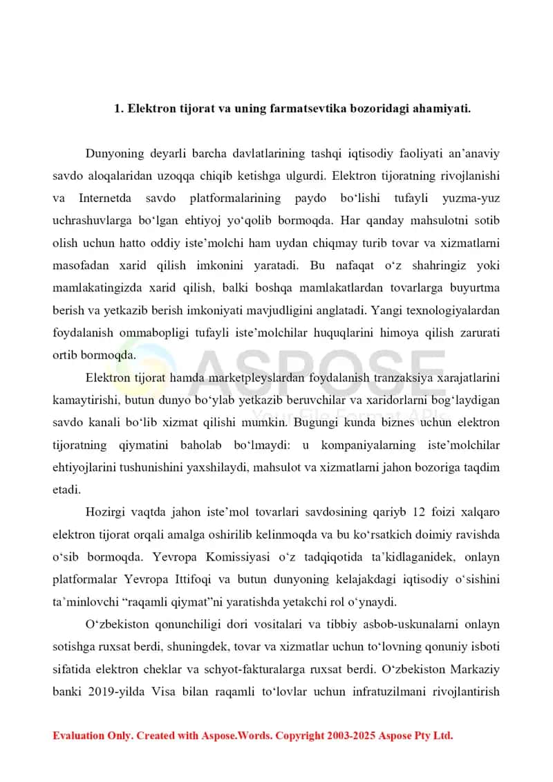 Farmasevtika bozorida axborot texnologiyalari va elektron tijorat. Referat 8 bet. 3