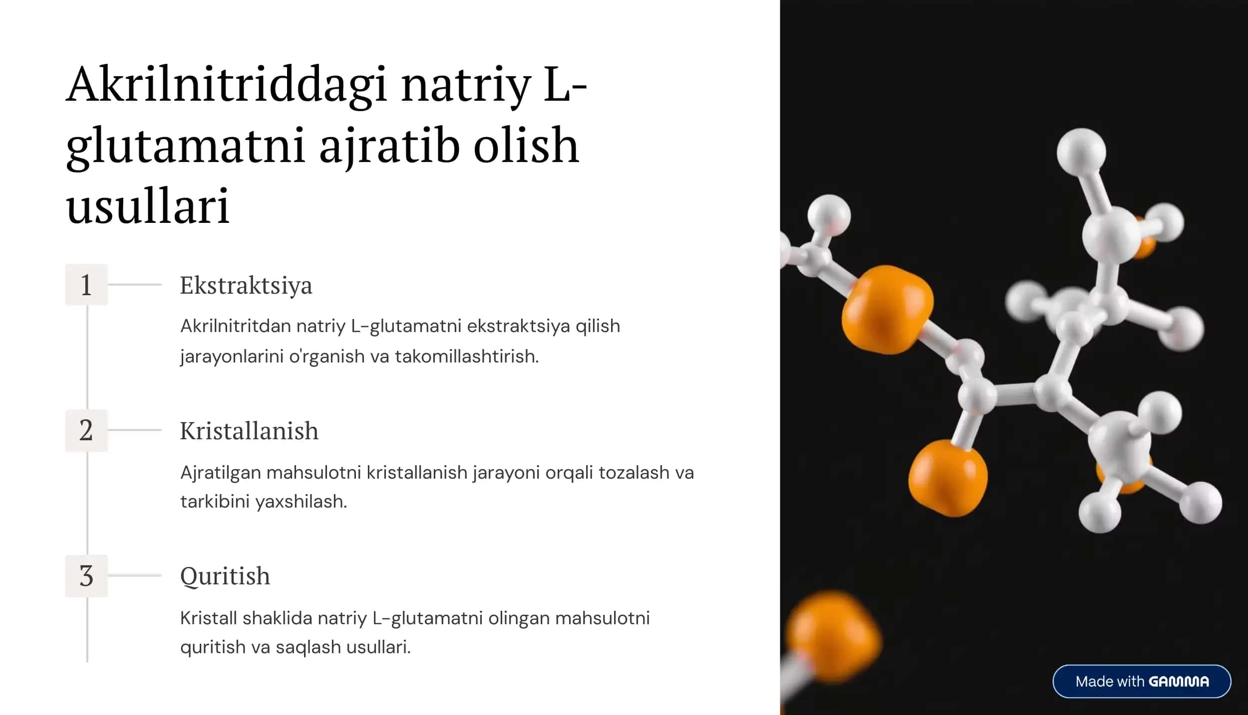 Natriy L-glutamatni akrelonitrildan ajratib olish 3