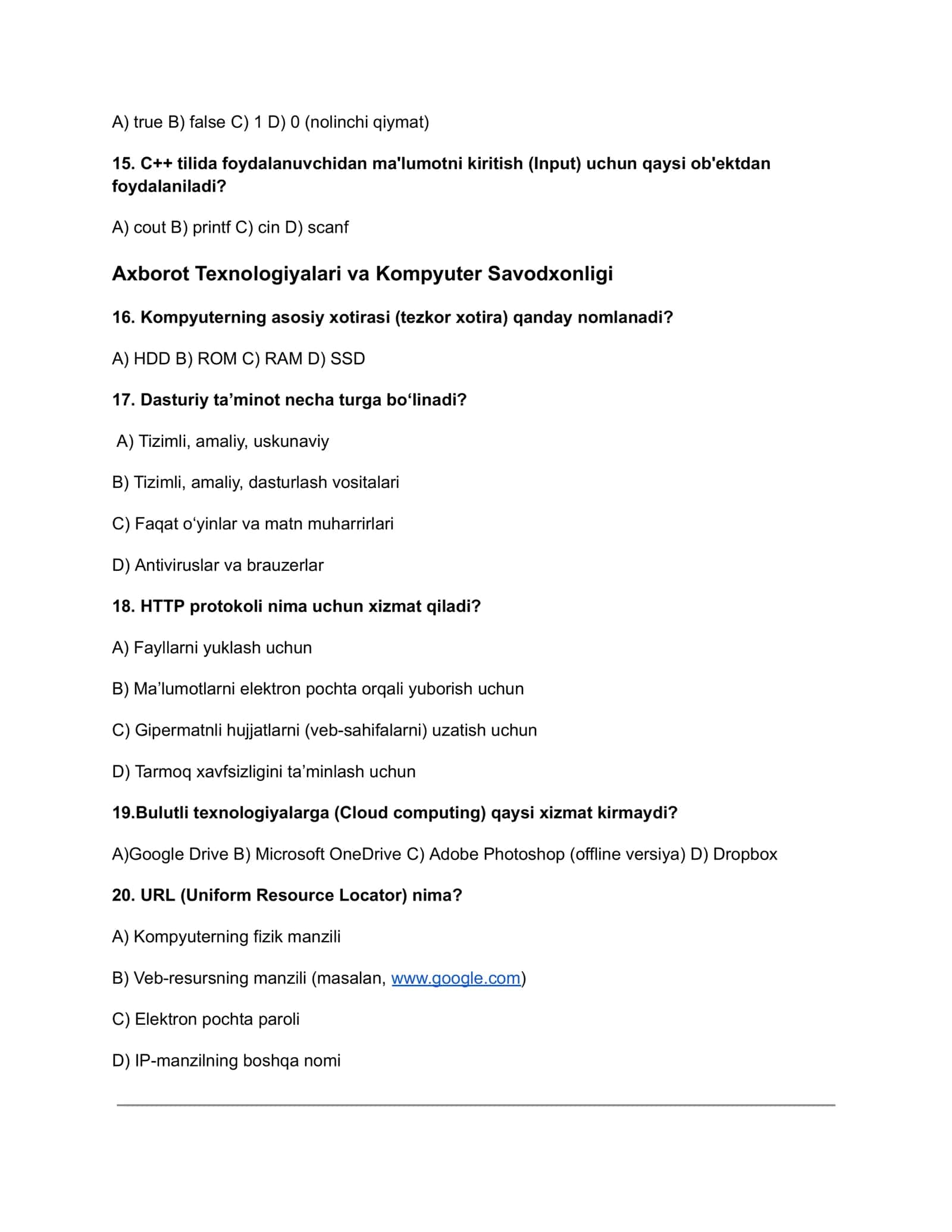 Argos Axborot texnologiya test 2026 189ta+javoblar bilan 3