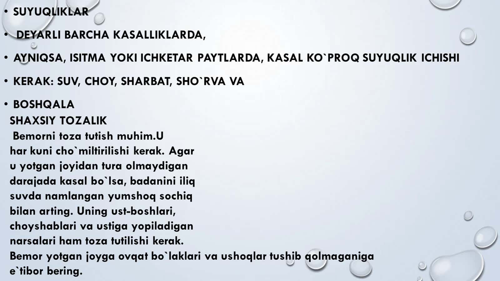 Bemorlarni umumiy parvarishlash 3