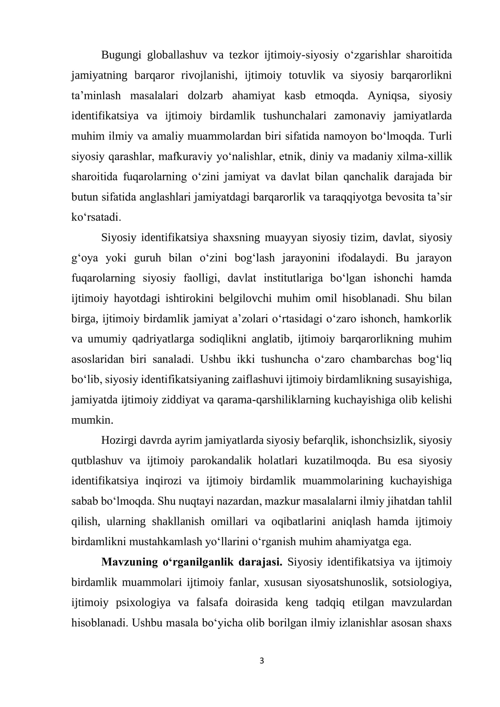 Siyosiy identifikatsiya va ijtimoiy birdamlik muammolari 3