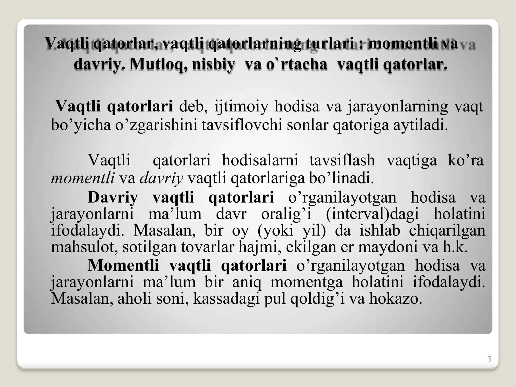 Dinamikani statistik o’rganish usullari 3
