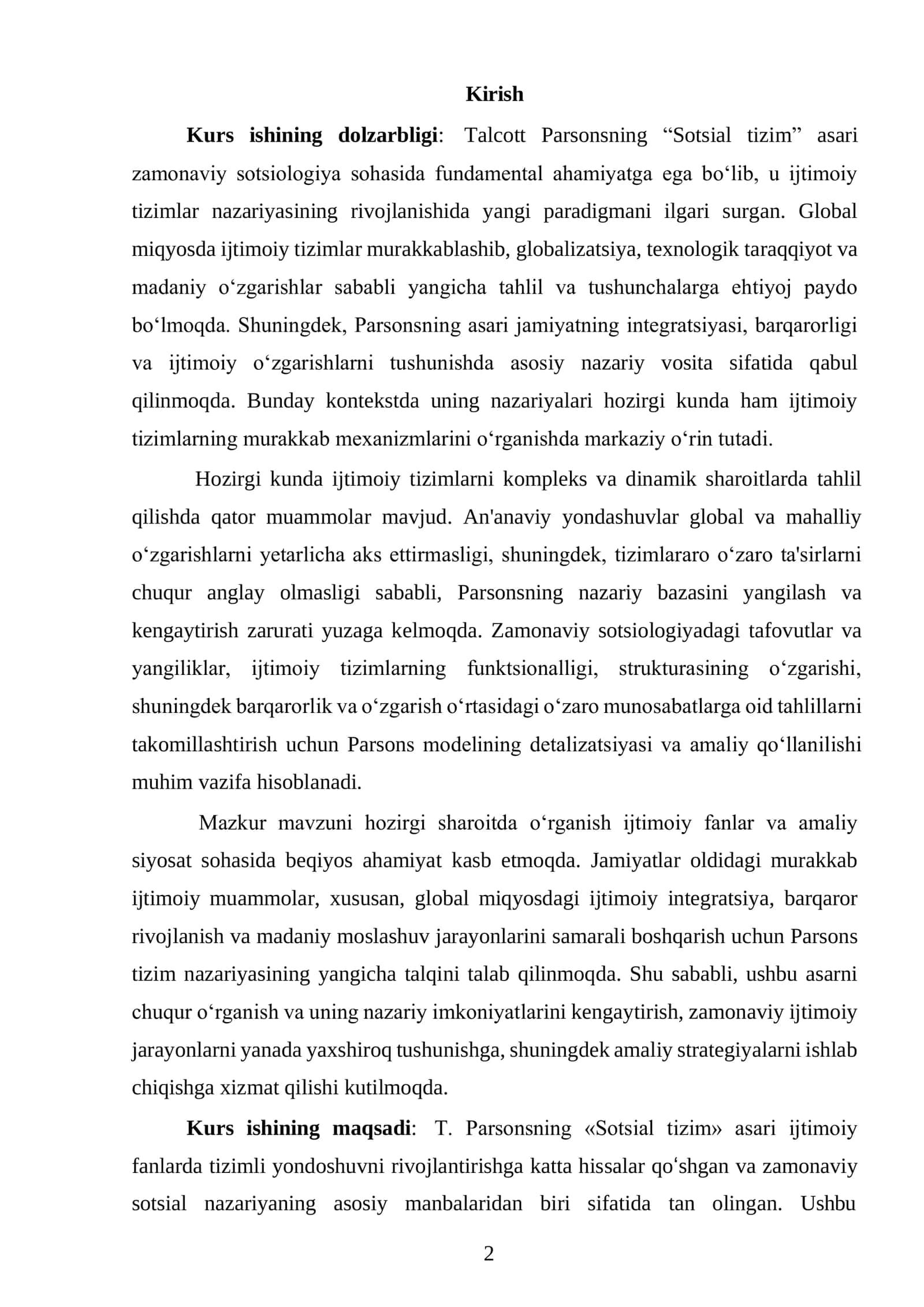 T.PARSONSNING “SOTSIAL TIZIM” ASARI 3