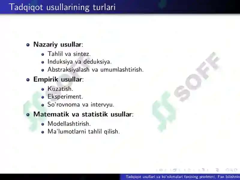 Tadqiqot usullari va ko‘nikmalari fanining 3