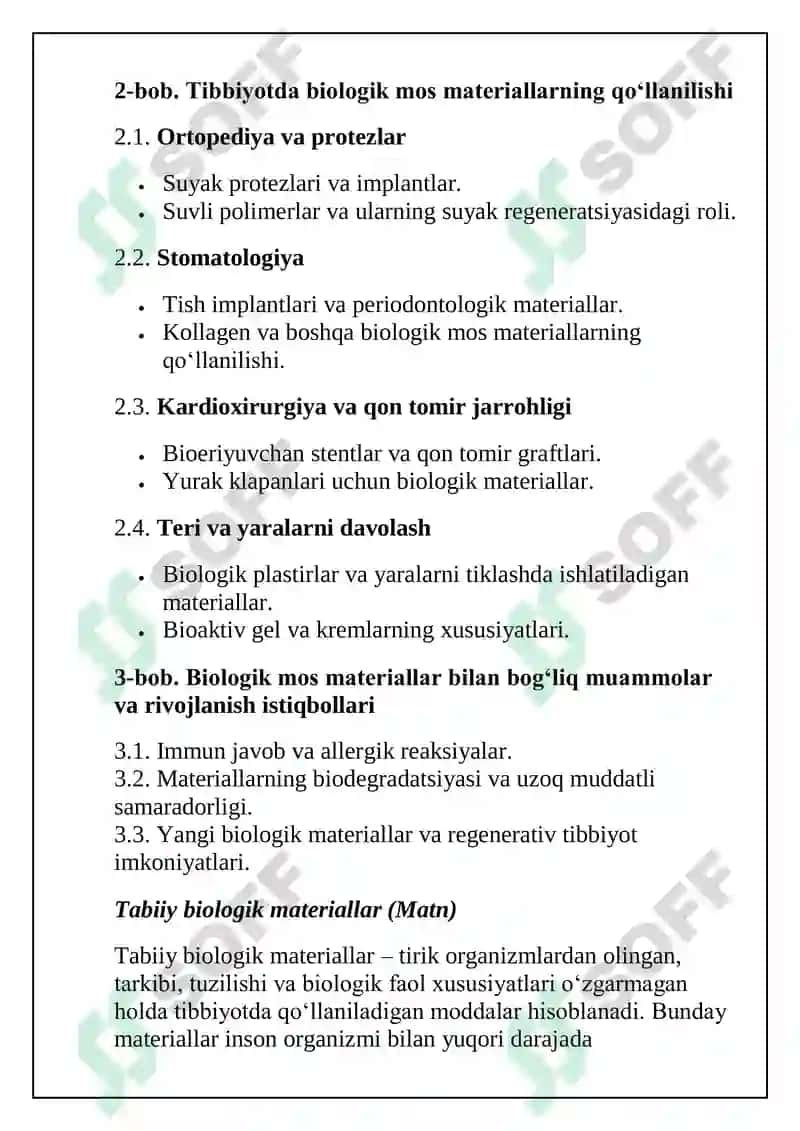 Biologik mos materiallar: Tibbiyotda qo’llanishi 3