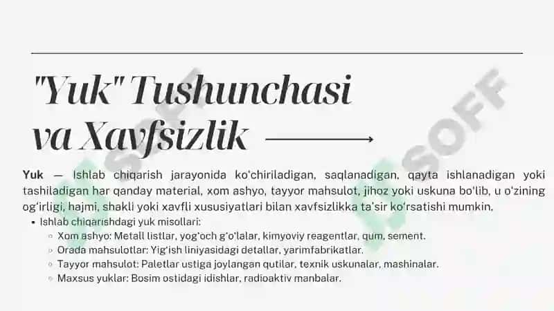 Ishlab chiqarishdagi yuklarning xavfsizlik bo'yicha guruhlanishi 3