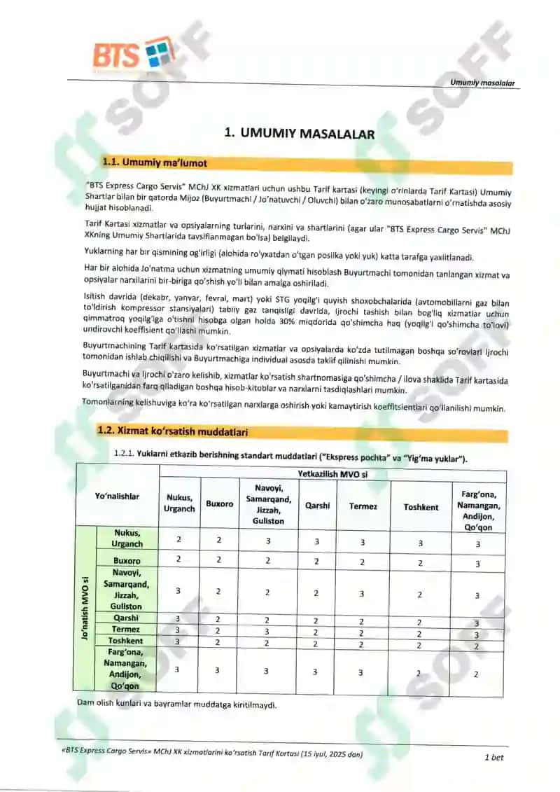 Tarif kartasi 3