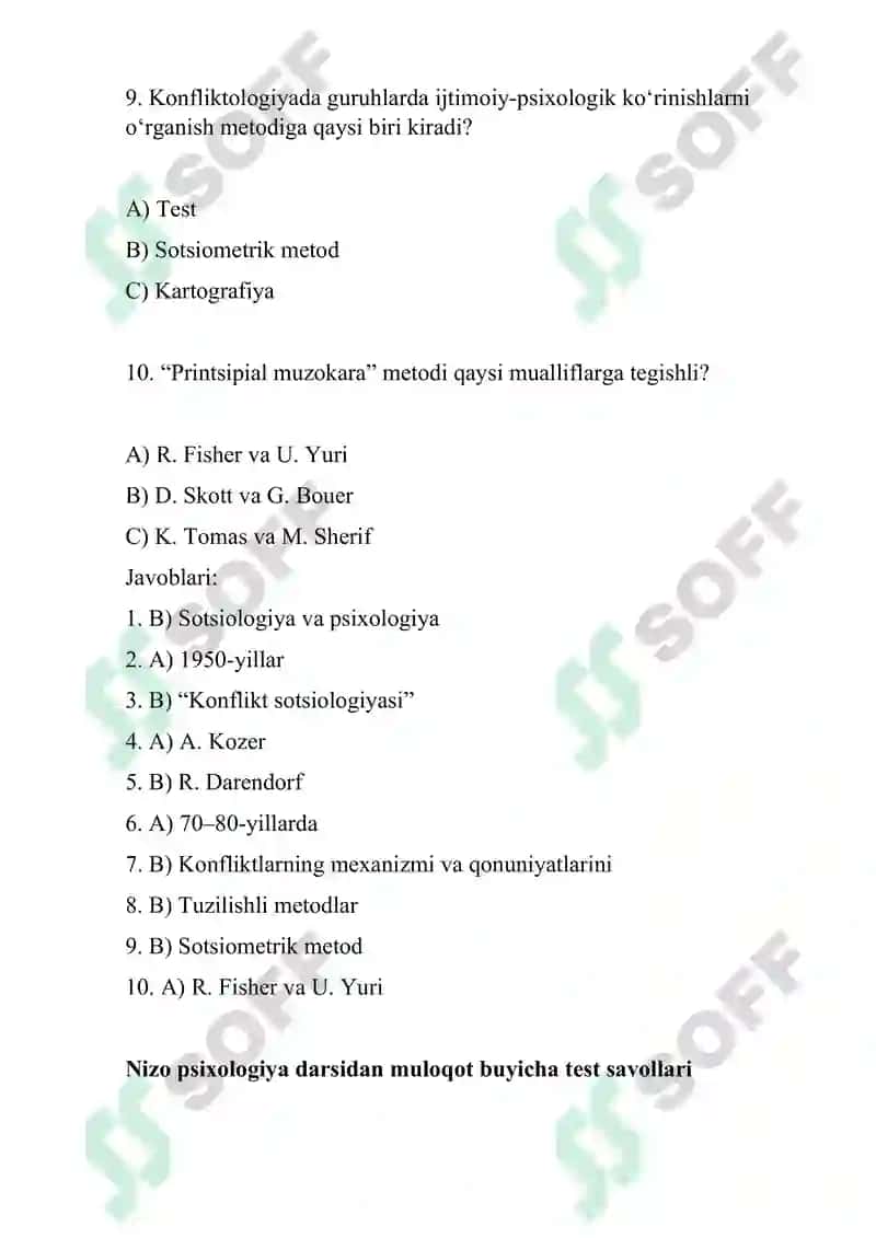 Psixologik konfliktologiya fanidan test 3