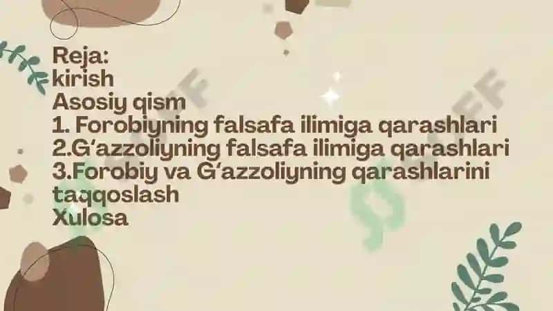 Abu Nasr Forobiy va Gʻazzoliyning falsafa ilimiga qarashlari 3