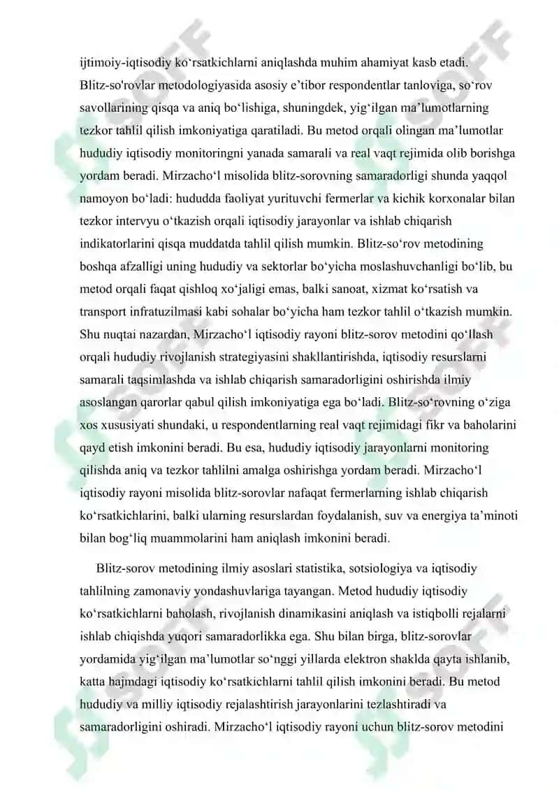 Blitz-sorov metodi va Mirzacho’l iqitsodiy rayoni 3