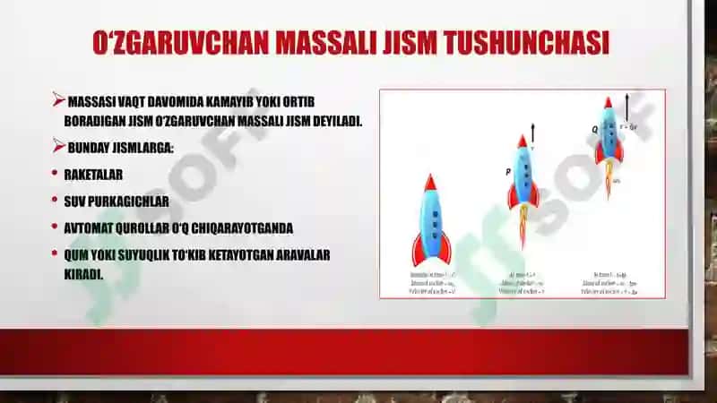 O‘ZGARUVCHAN MASSALI JISM HARAKATI VA REAKTIV HARAKAT 3