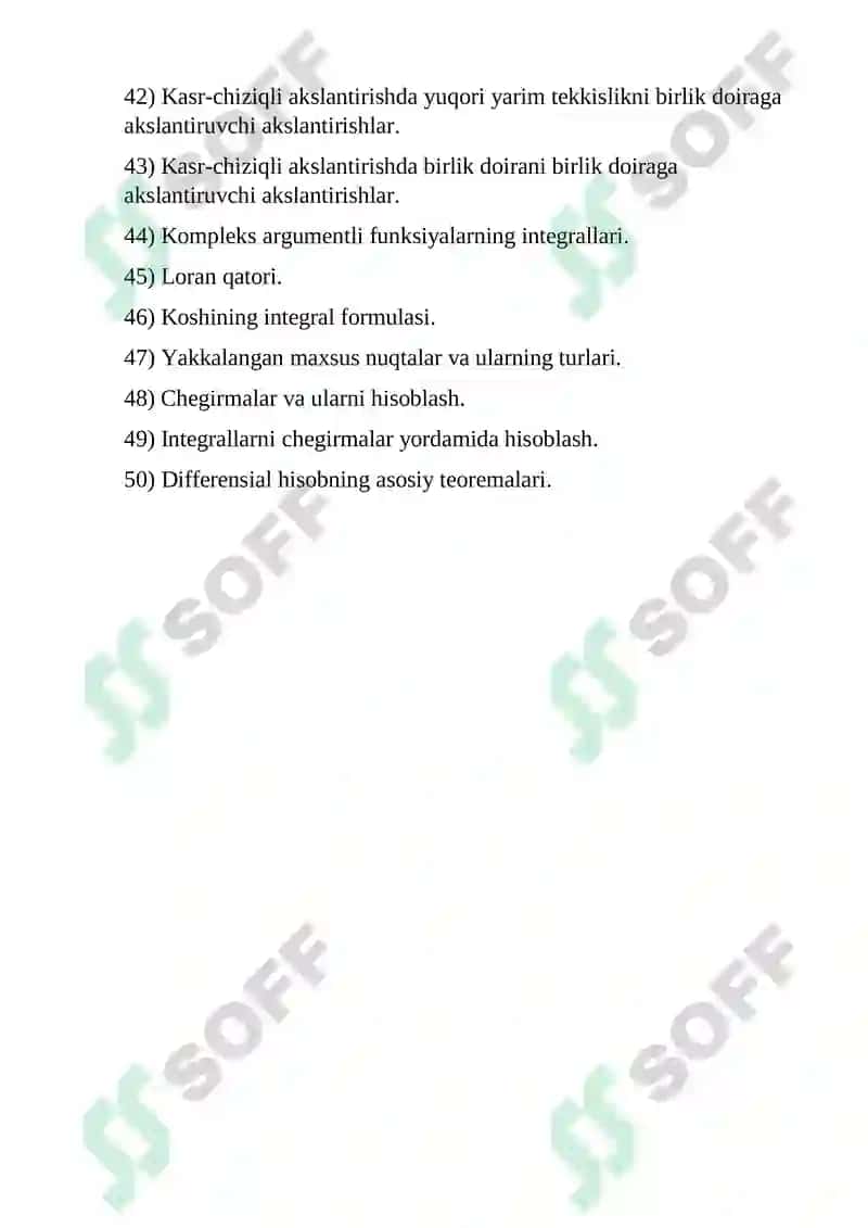 Matematika va kompleks analiz,algebra fanlaridan atestatsiya 3