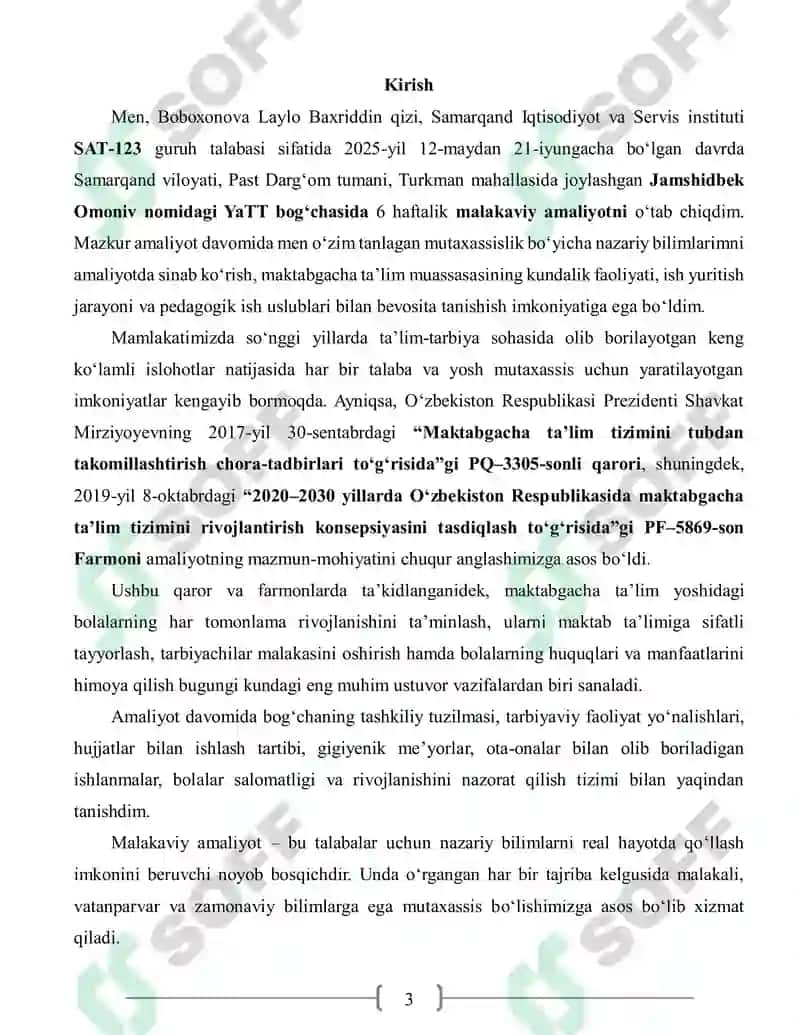 MALAKAVIY AMALIYOT HISOBOTI 3
