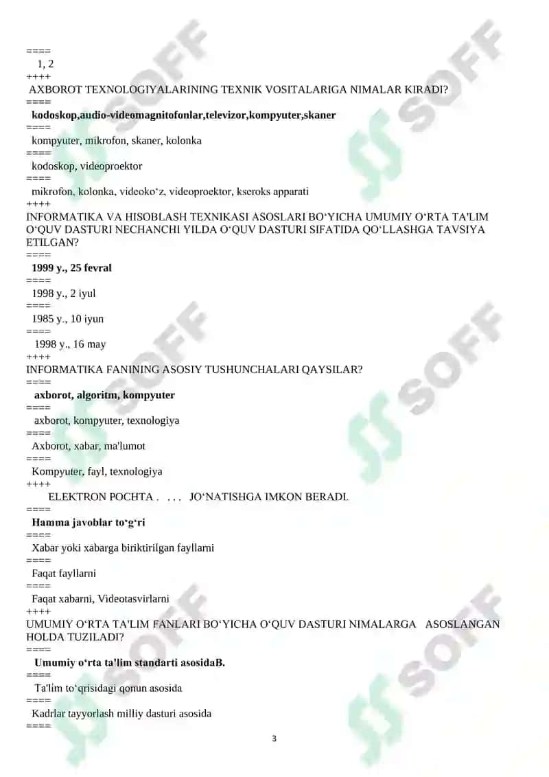 Informatika o’qitish metodikasi testlar javobi bilan 3