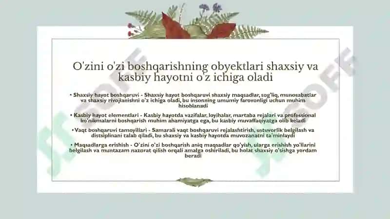 O'zini o'zi boshqarishning 3
