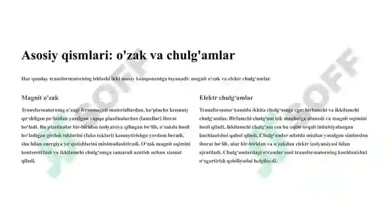 Transformatorlarning tuzilishi va ishlash prinsipi 3
