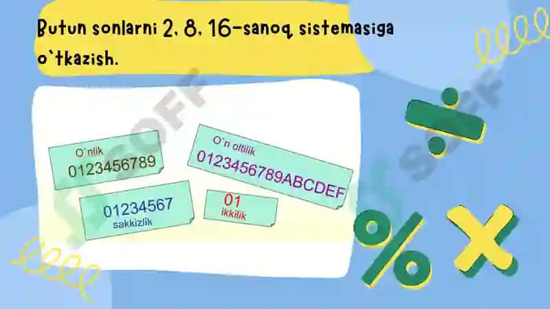 Bir sanoq sistemadan boshqa sanoq sistemaga o'tish 3