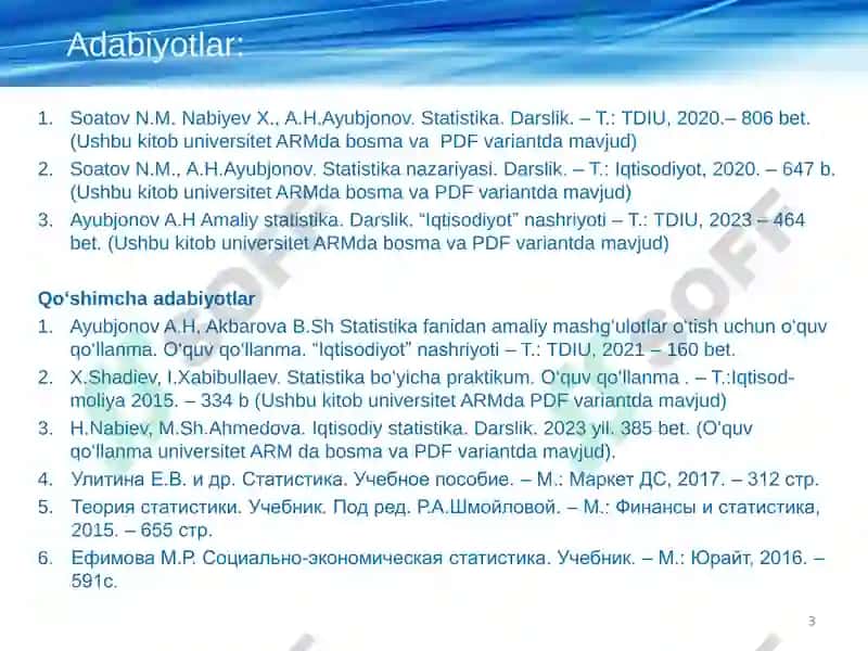 Statistika fanidan amaliy mashg'ulotlar 3