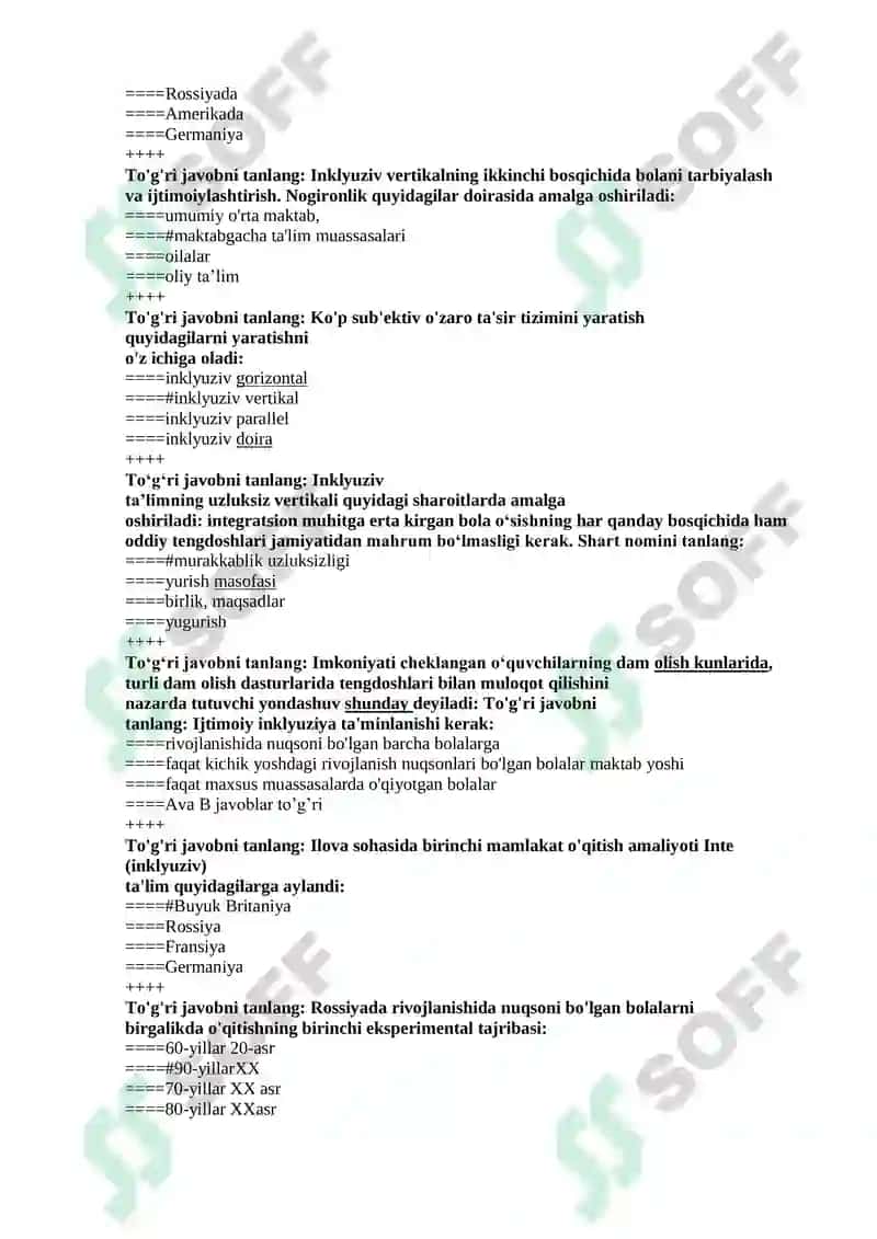 Inklyuziv ta‟lim va gospital pedagogika test 3