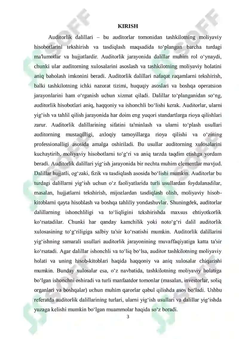 Auditorlik dalillar.Ularni yigʻish usullari 3