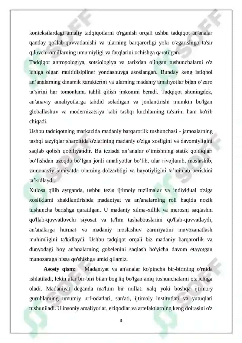 Tezis: Madaniyat va Anʼanalar 3