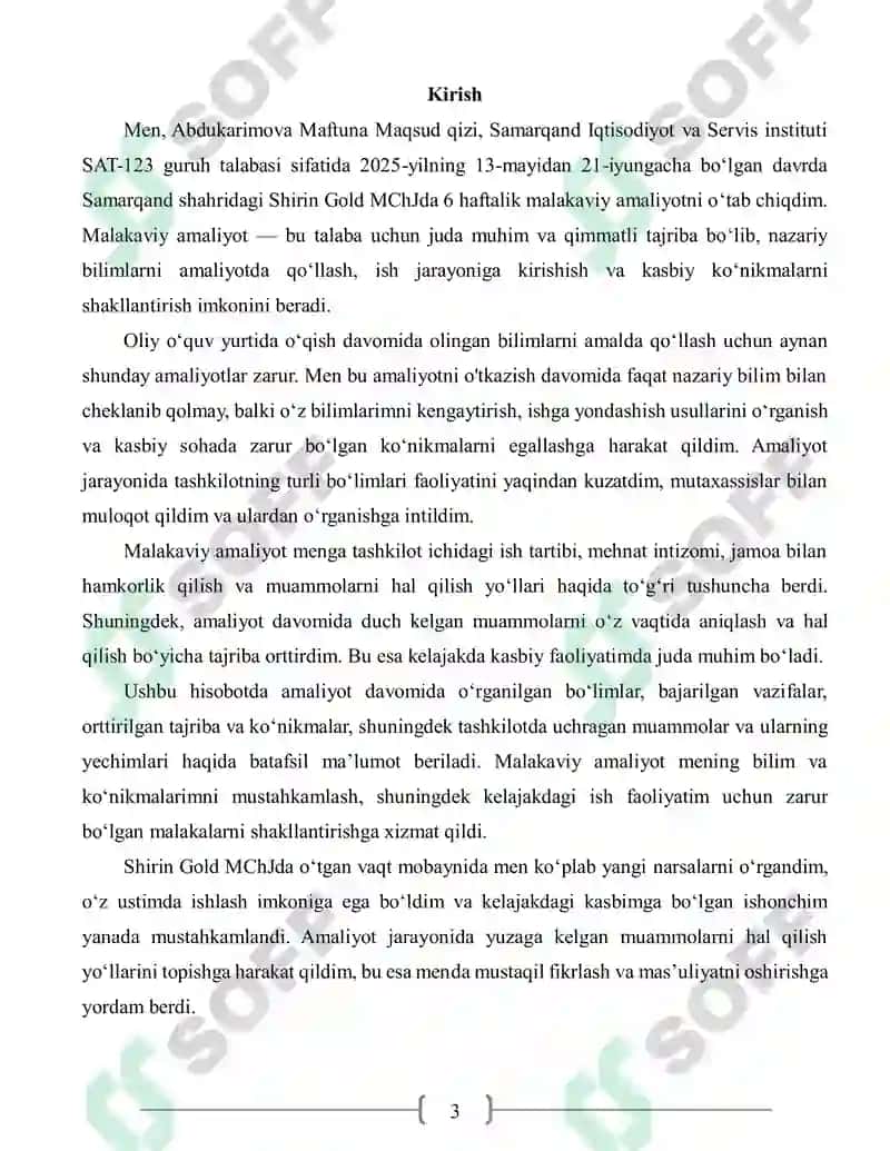 MALAKAVIY AMALIYOT HISOBOTI 3