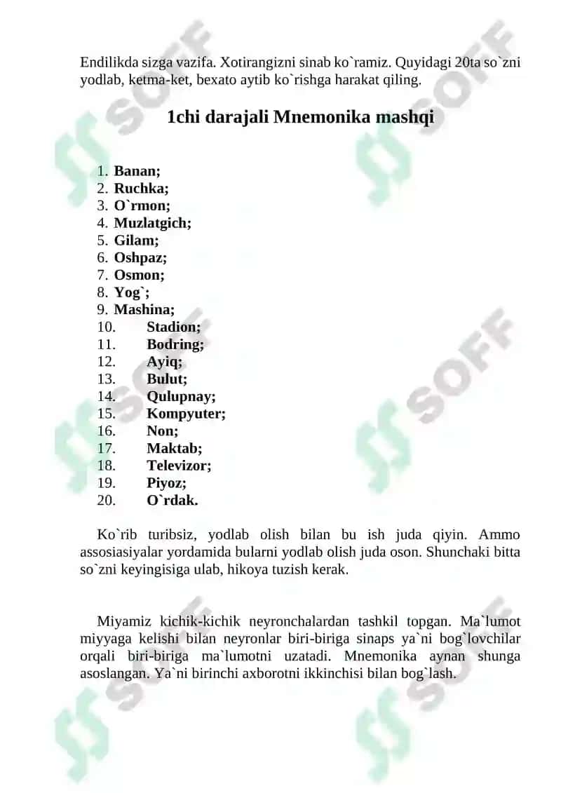 4-darajali Mnemonika mashqlari 3