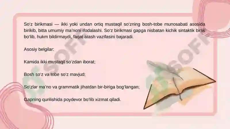 Soʻz birikmalarida sintaktik aloqa turlari 3