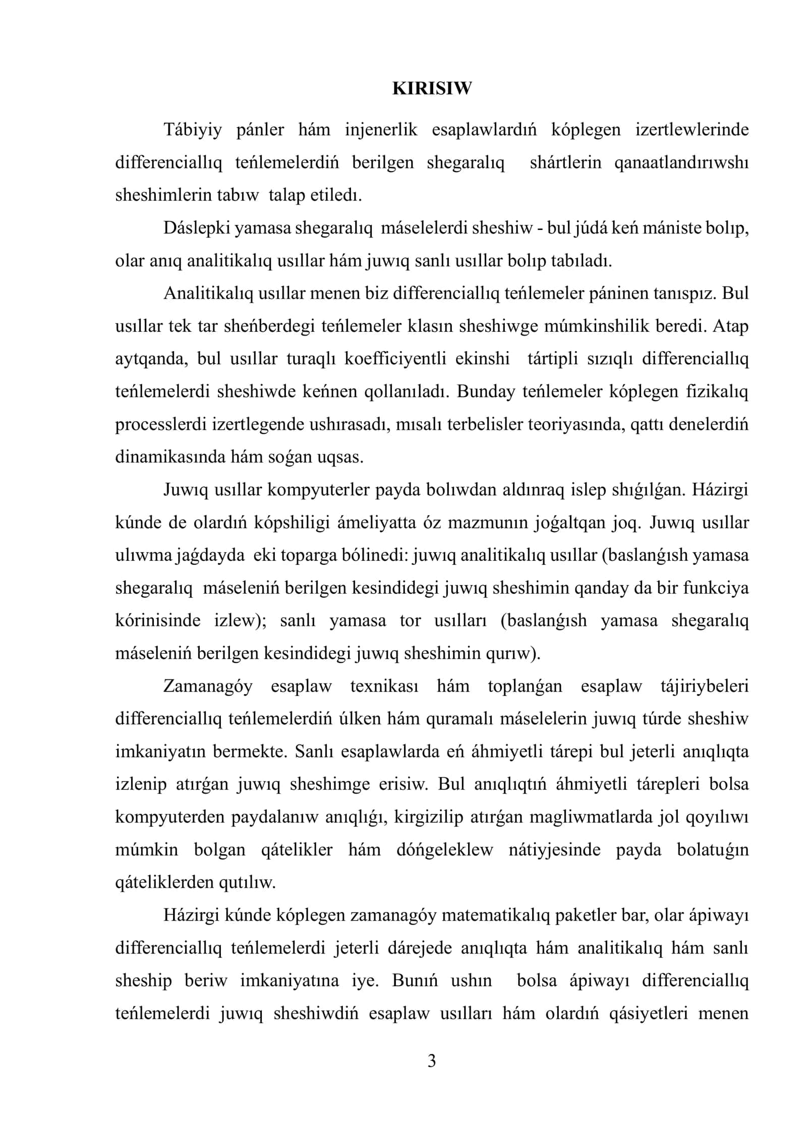 Sanlı usıllar páninen KURS JUMÍSÍ 3