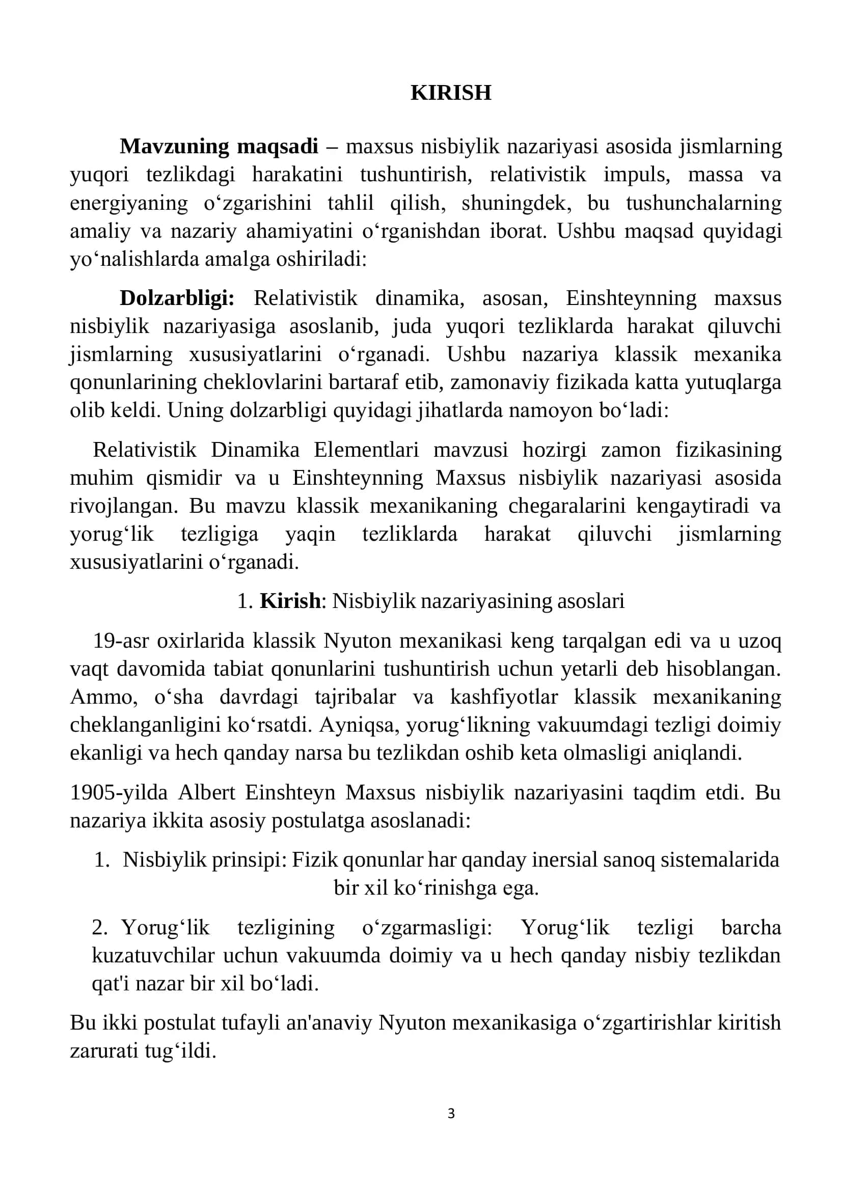 FIZIKA Referat: Relyativistik dinamika elementlari 3