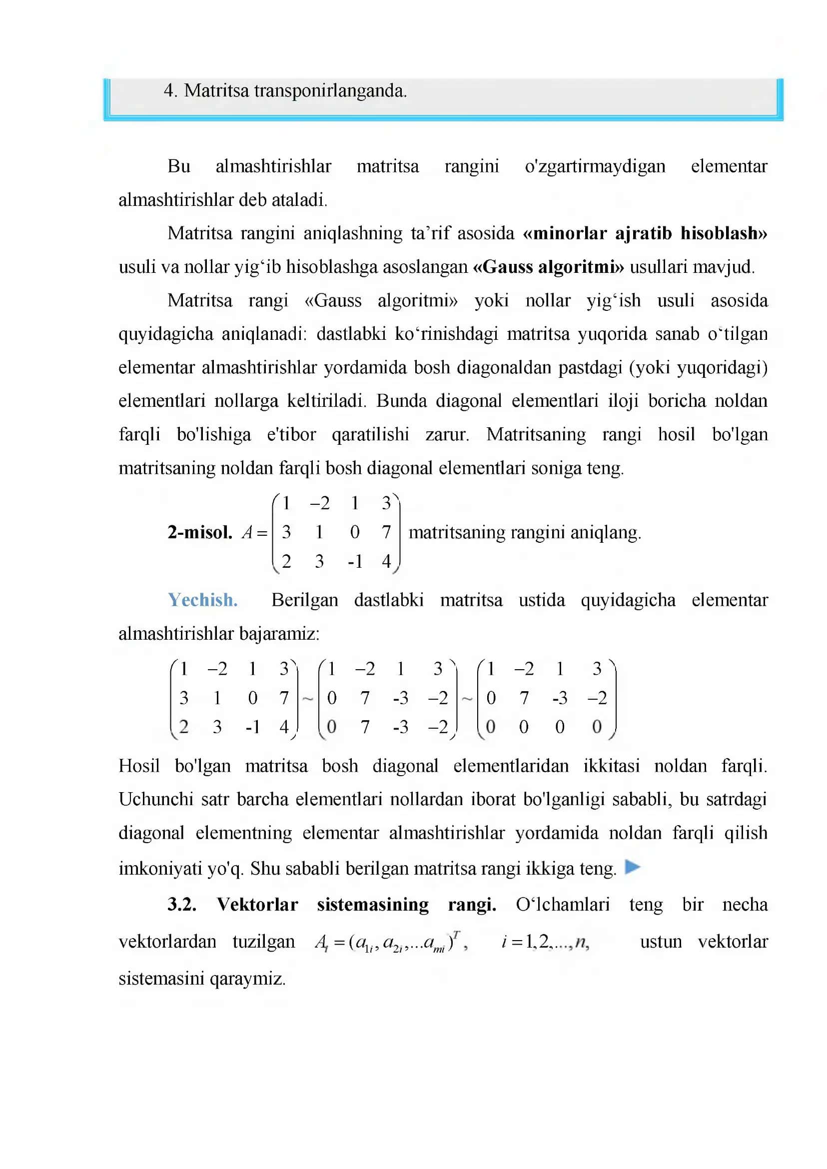 MATRITSA RANGI. TESKARI MATRITSA 3