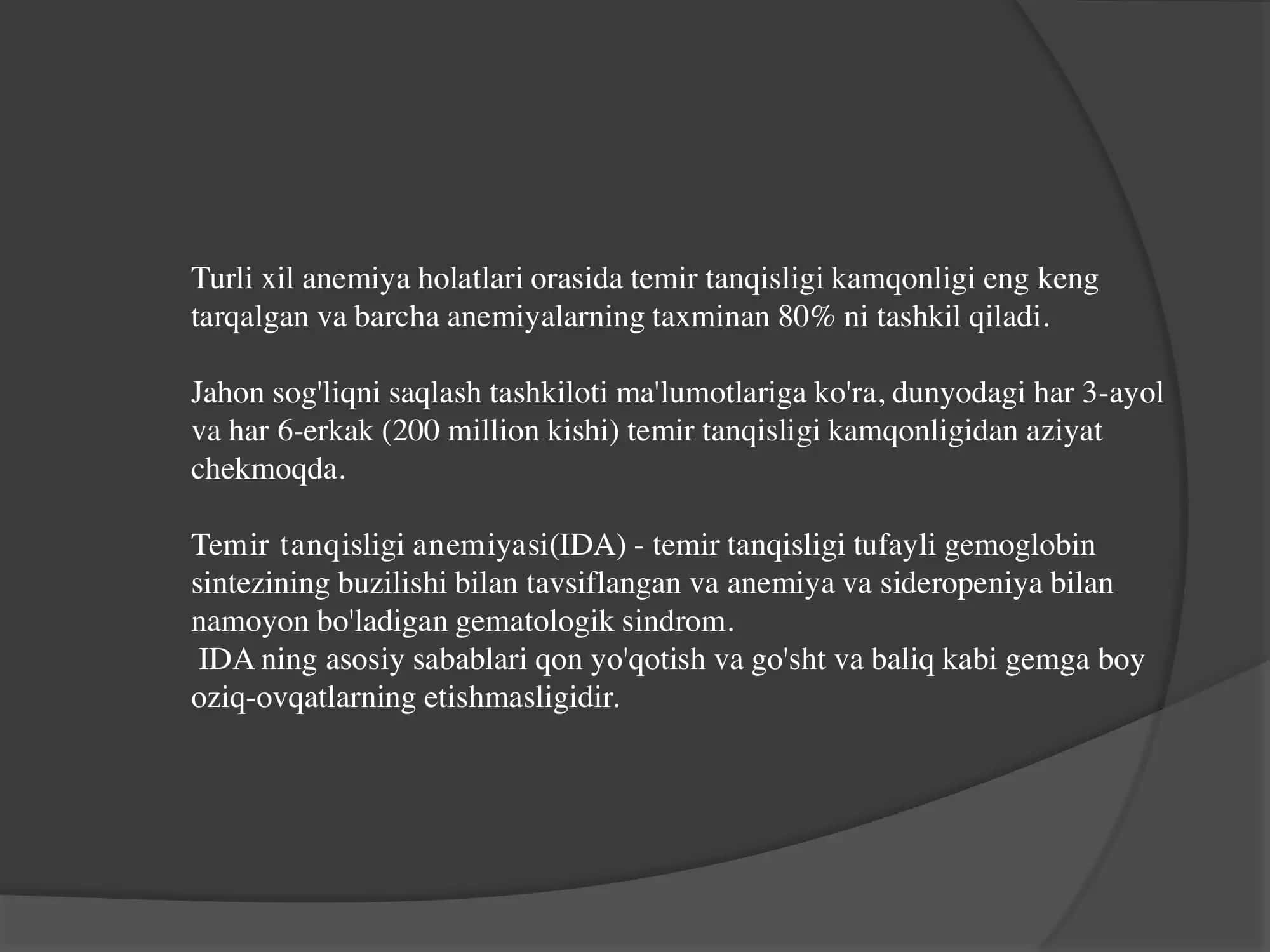 Anemiya Temir tanqisligi kamqonlik 3