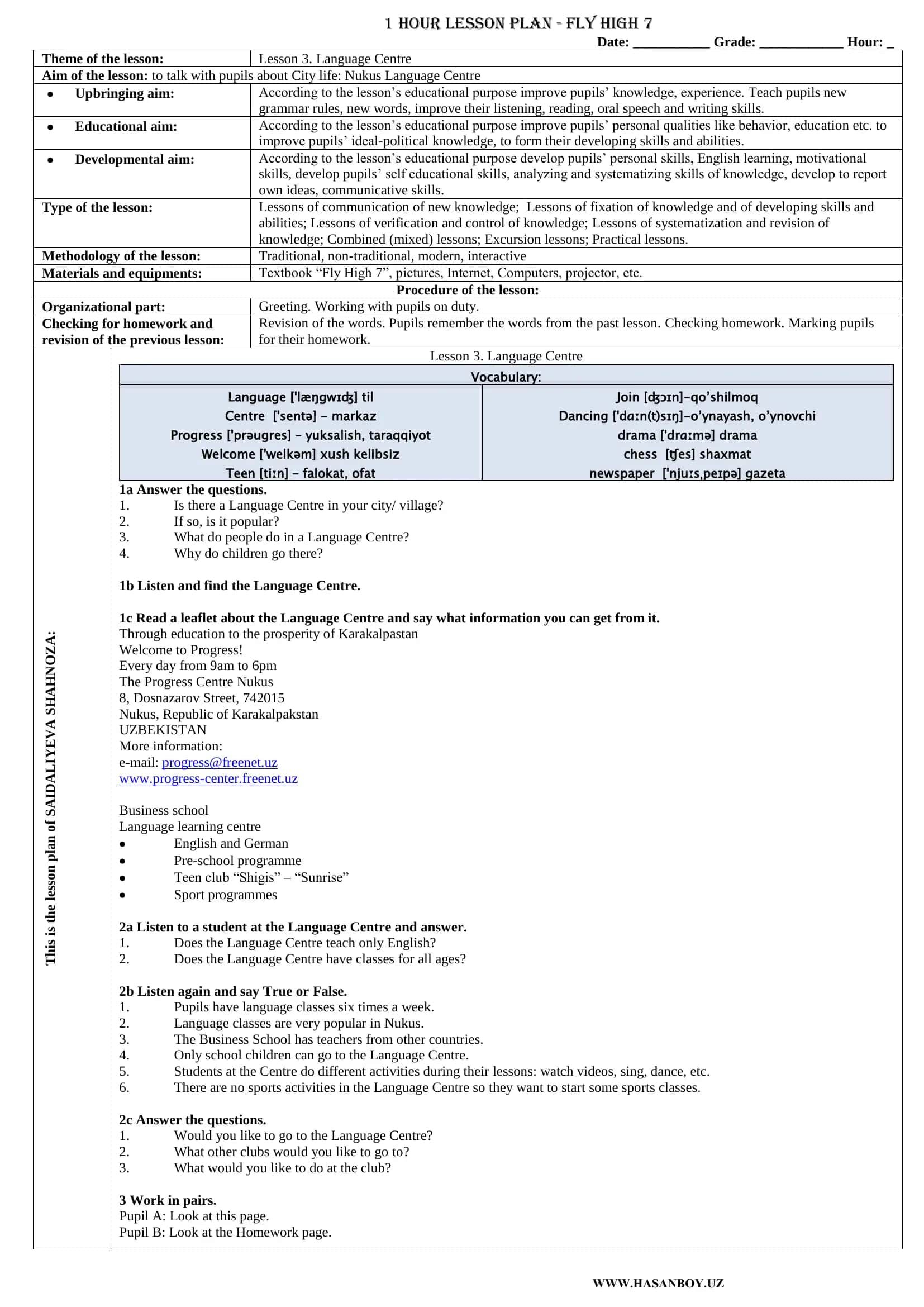 Toshqo'rg'on lesson materials 3