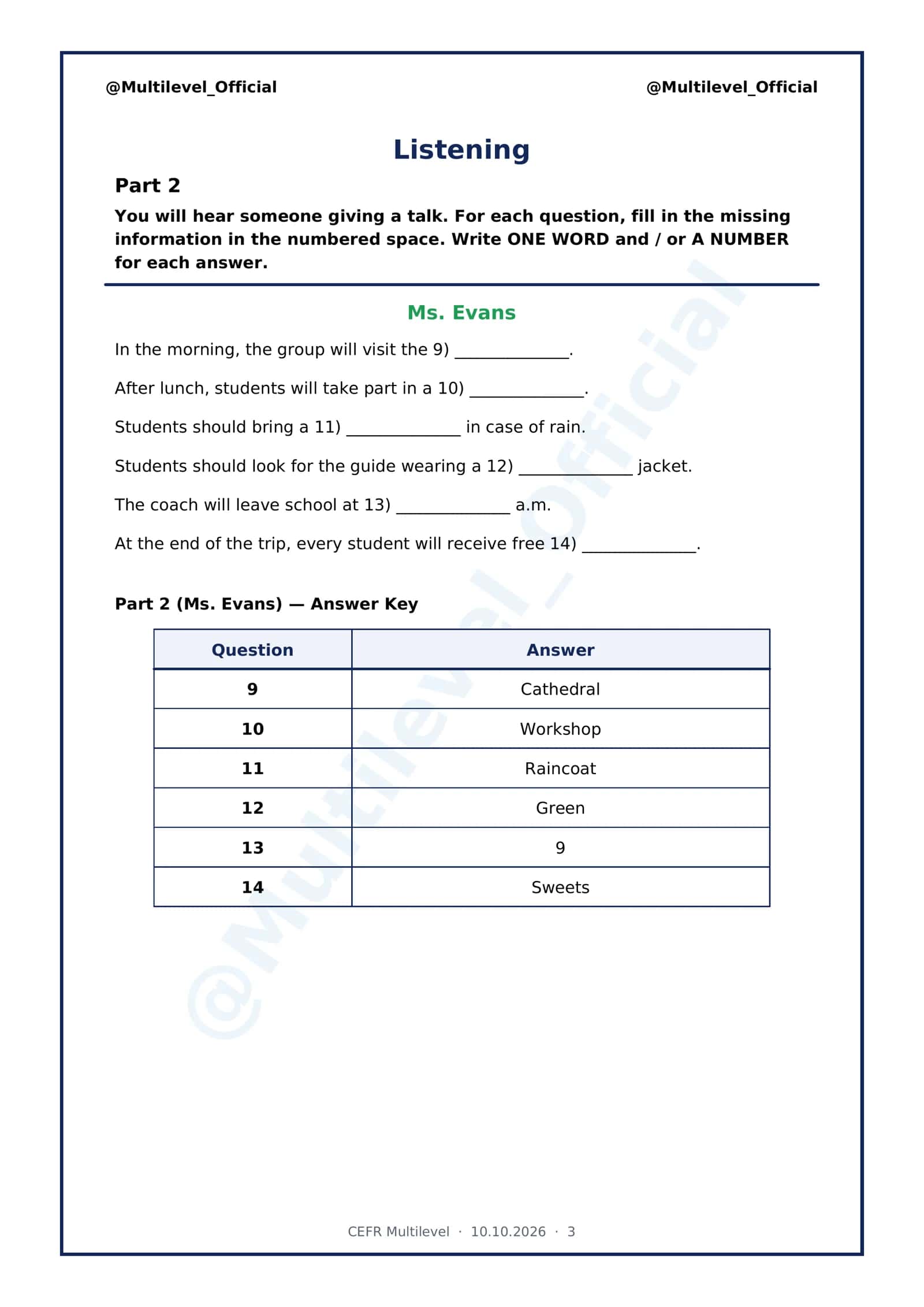 CEFR Multilevel Exam Materials 3