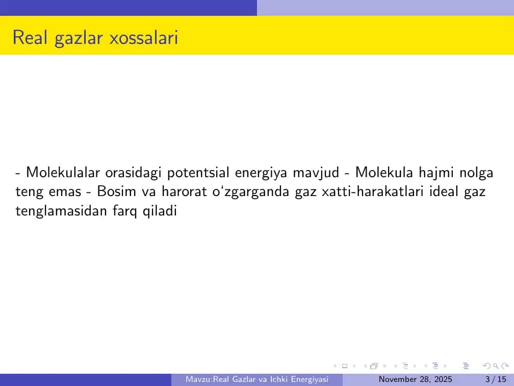 Real Gazlar va Ichki Energiyasi 3