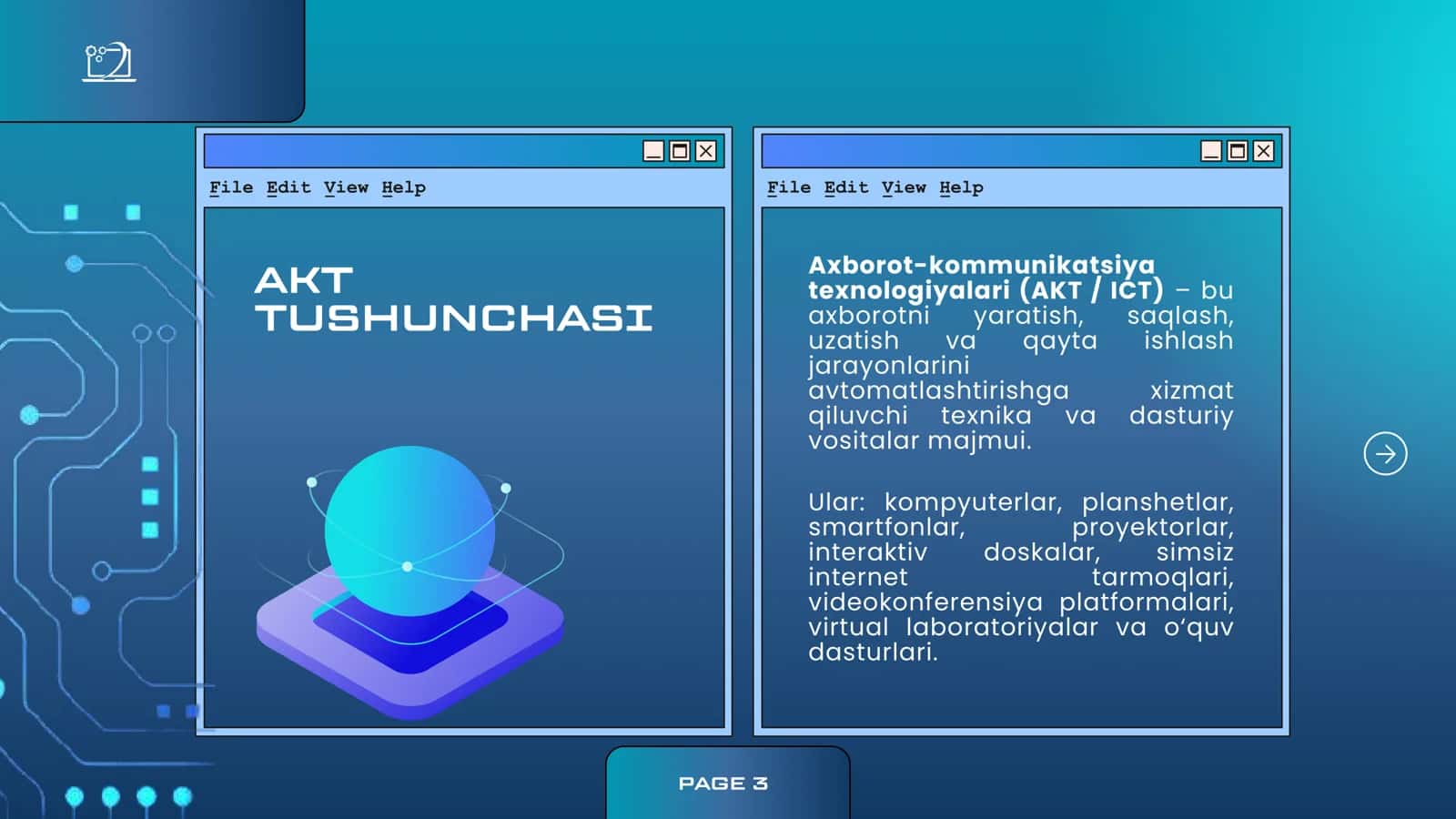 AKT VA
ULARNI TA‘LIM JARAYONIDA
QO‘LLASHNING DIDAKTIK
IMKONIYATLARI 3