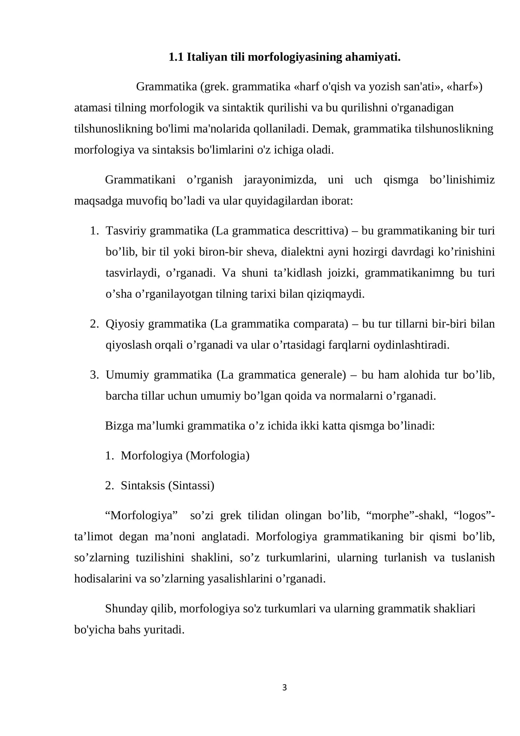 Italyan tilida morfologik kategoriyalar 3