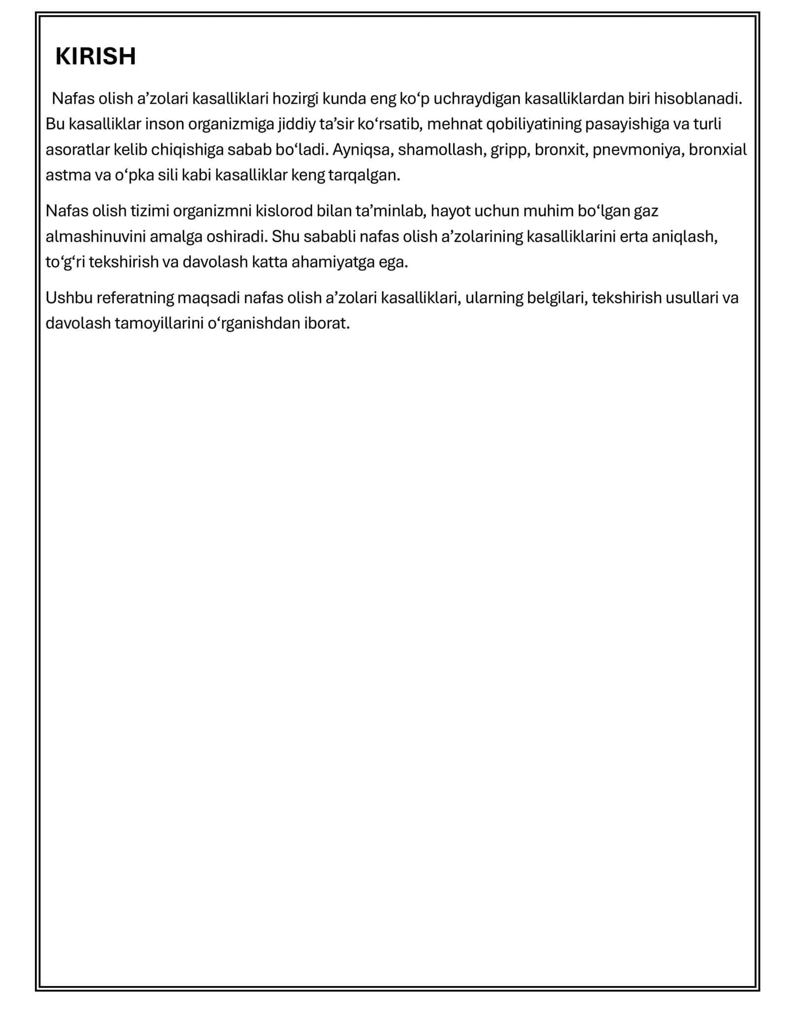 Nafas a'zolari kasalliklari mavzusida referat 3