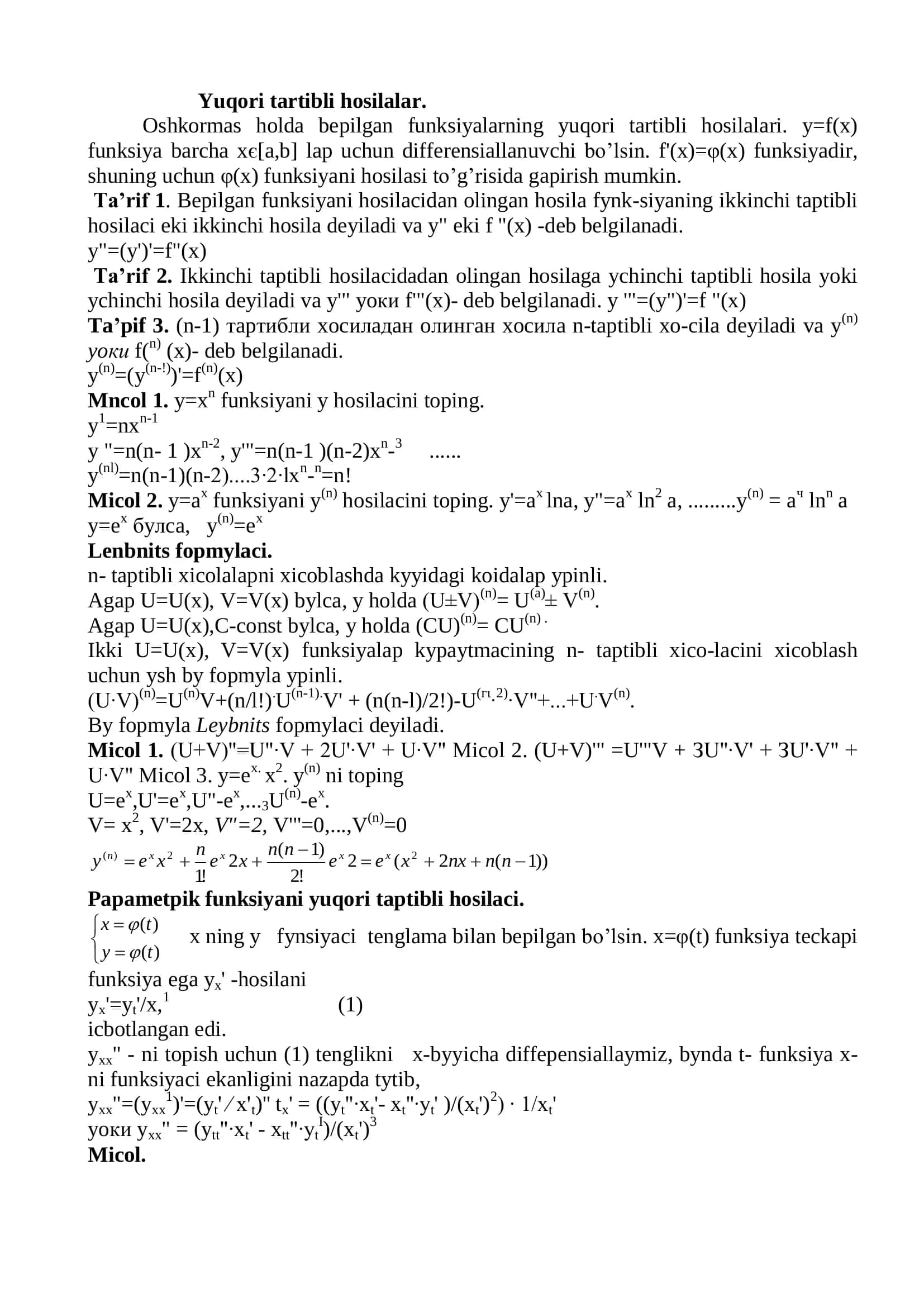Yuqori tartibli hosilalar 3