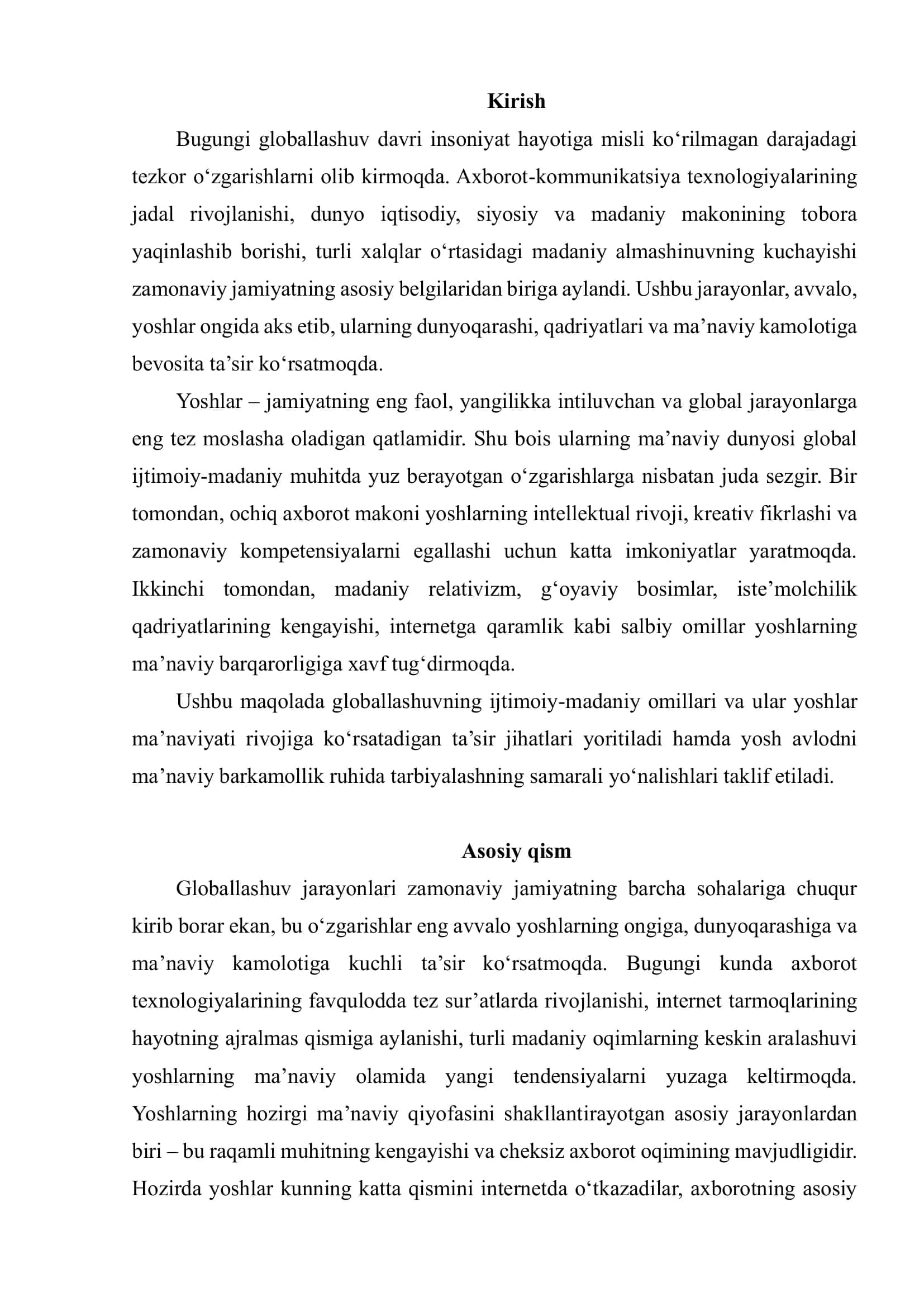GLOBAL IJTIMOIY- MADANIY O‘ZGARISHLAR KONKETSIDA YOSHLAR MA’NAVIYATI 3