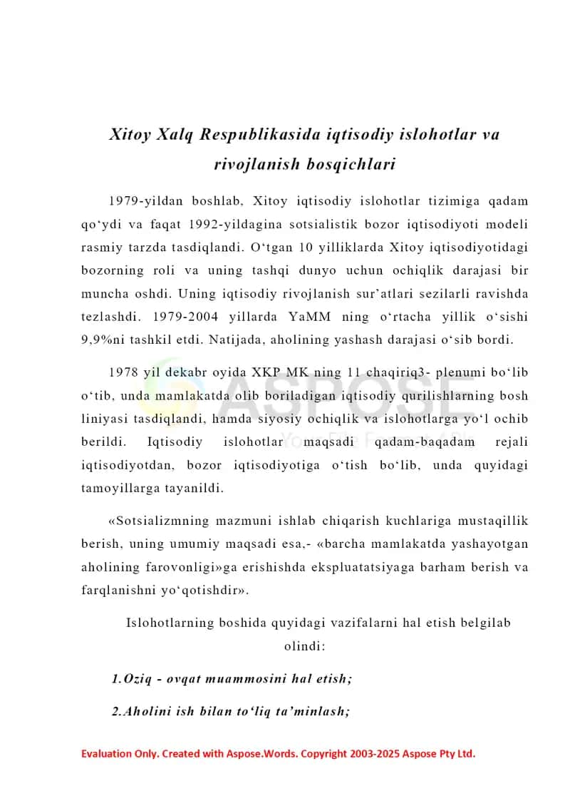 Xitoy iqtisodiy rivojlanish modelining o’ziga xos xususyatlari 4