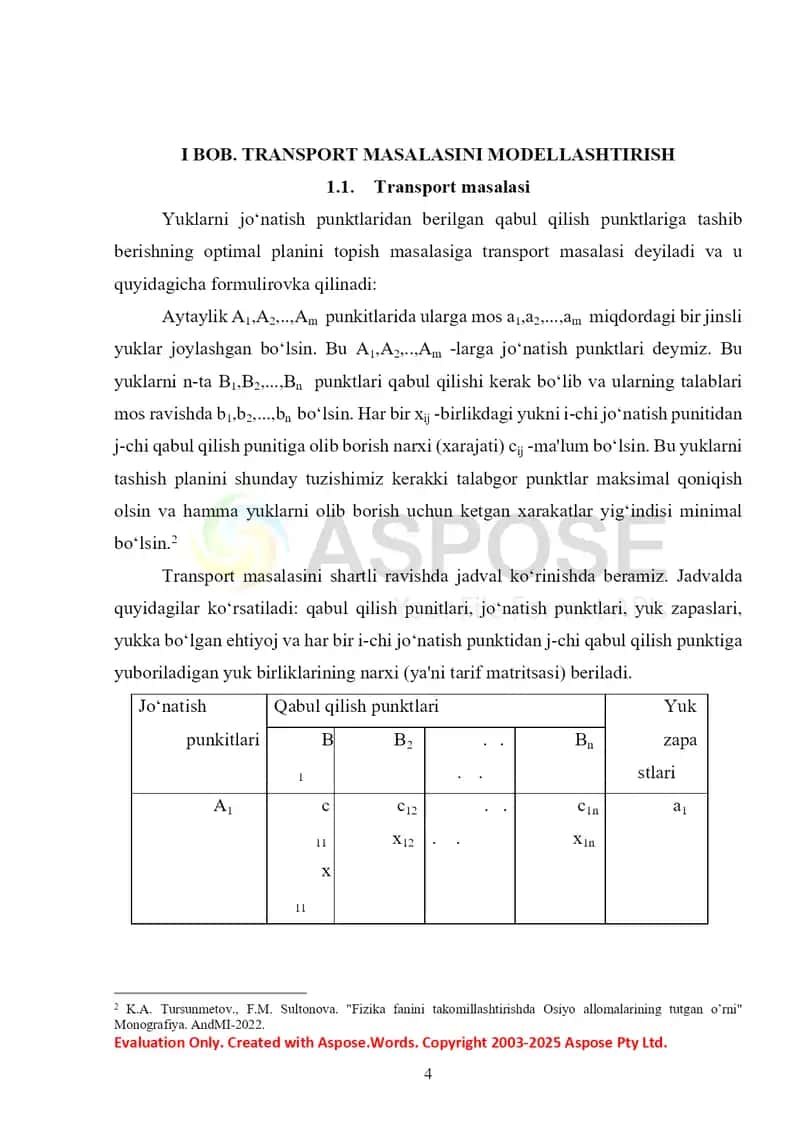 Transport masalasini modellashtirish 4