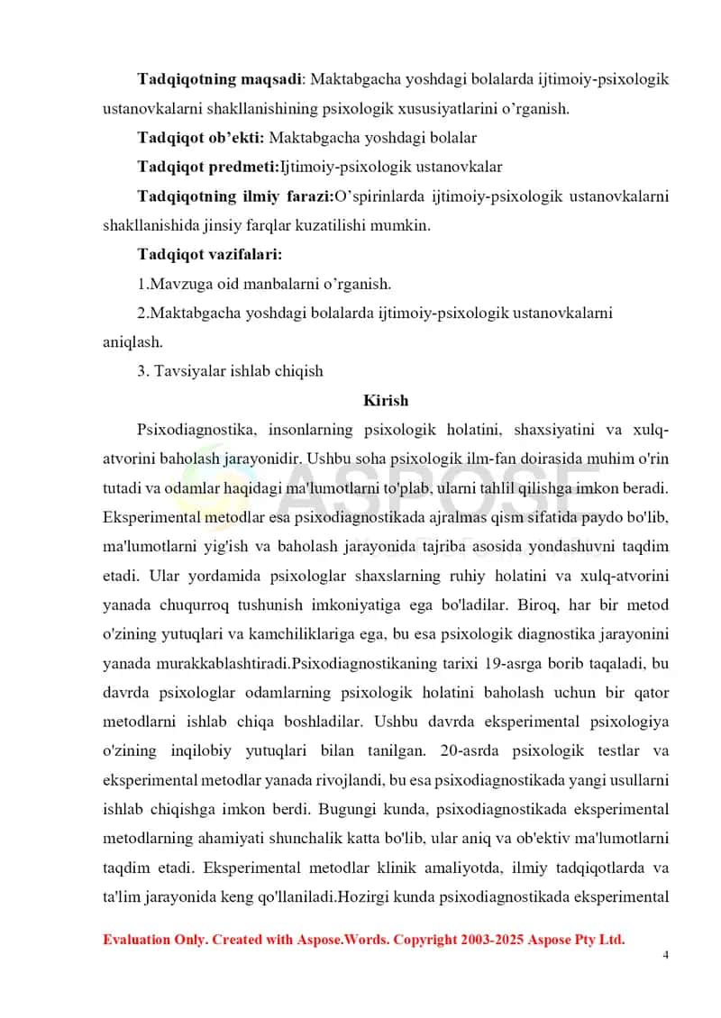 "Psixodiagnostikadagi eksperement metodlarning yutuq va kamchiliklari" 4